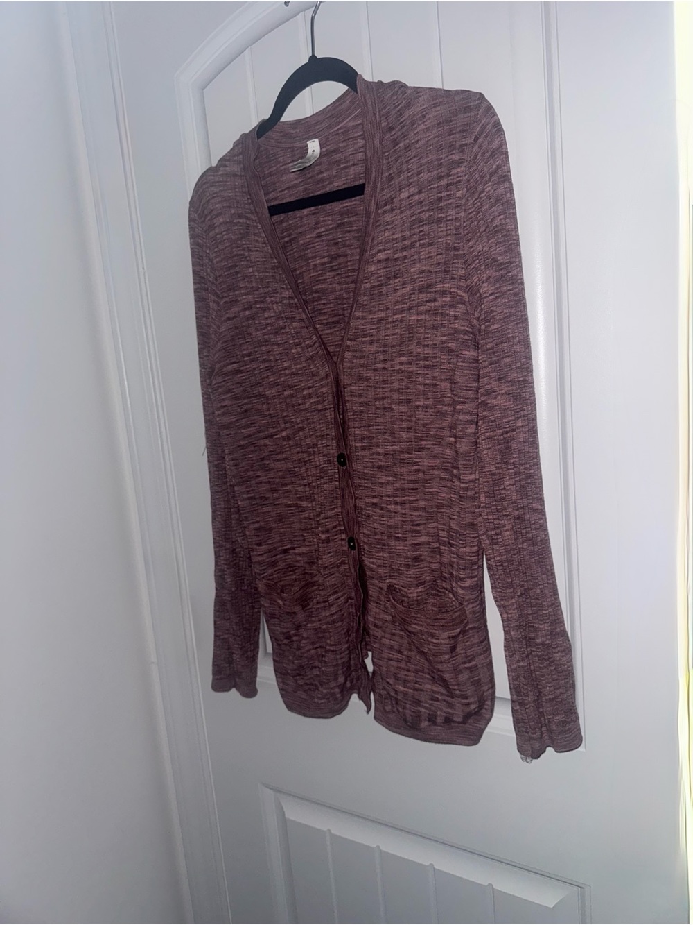 Athleta Marled Mauve Button-Front Cardigan